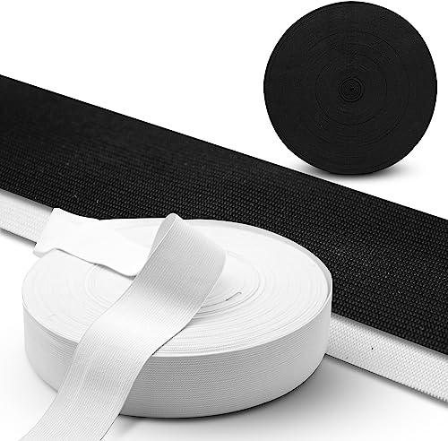 DOJA Barcelona | Cinta Elastica Coser | 50 + 50m | 50mm | Blanco + Negro | Cinta Elastica Costura de Poliéster y Goma | Bobina Goma Elastica Manualidades | Rollo Gomas Elasticas Costura blanco y negro