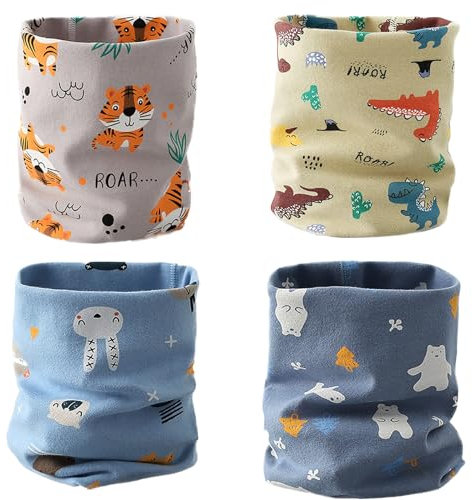 Senyanoe 4 Stück Kinder Loop Schals Baby Jungen Mädchen Schlauchschal O-Ring-Schals für Kinder Frühling, Herbst und Winter