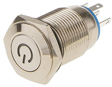 16mm 12V LED-Schalter für Computer-Stromversorgung, Flachkopf-Rastend, mit Stromsymbol, Blaues Licht