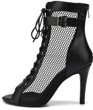 VCIXXVCE Damen Lateinische Tanzstiefel Schnüren Schwarz Salsa Bachata Tango Ballsaal Tanzschuhe Reißverschluss Ballsaal Netzgarn-Tanzschuhe, 36 EU