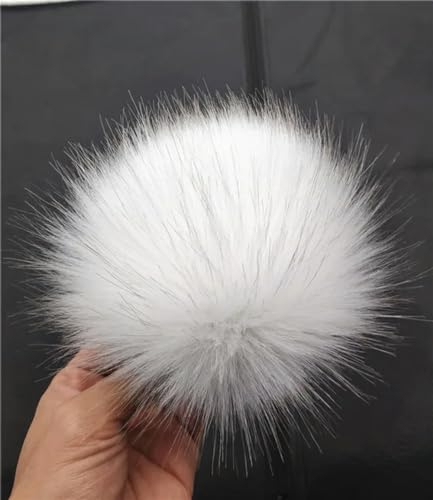 12 cm weißer DIY- Haarball-Kunstfellbommel für Mützen, Mützen, heißer Bommel für Taschen, Schuhe, Schlüsselanhänger mit Metallknopf