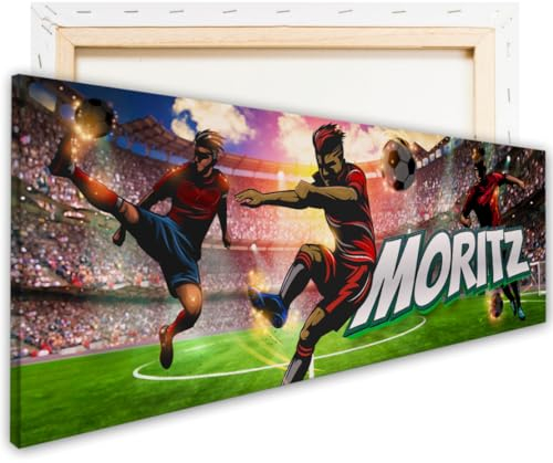 tjapalo® vz96 personalisiertes Leinwandbild Kinderzimmer Bilder Fußball Bild Fussball Kinderzimmer Leinwand Wandbild Fußball Bild mit Namen Bilder Jungenzimmer, Größen Name: B60xH20cm