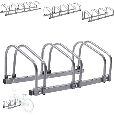 Arebos Fahrradständer für 3 Fahrräder | Mehrfachständer mit 21cm Radabstand | Fahrradhalter für 35-60 mm Reifenbreite | Radständer 70 x 30 x 26 cm | Boden- oder Wandmontage | Aufstellständer Silber