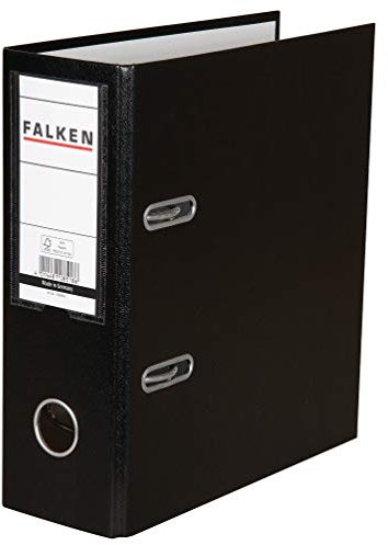Original Falken 10er Pack PP-Color Kunststoff-Ordner Sonderformat. Made in Germany. 8 cm breit DIN A5 hoch mit Wechselfenster schwarz Rezepte Ringordner Aktenordner Briefordner