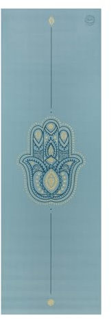 Bodhi Yogamatte Leela Collection | Rutschfeste Sportmatte | Schadstofffreie & Waschbare Antirutschmatte | Matte aus PVC | Fitnessmatte für Yoga, Pilates & Gymnastik | Hamsa Hand, hellblau