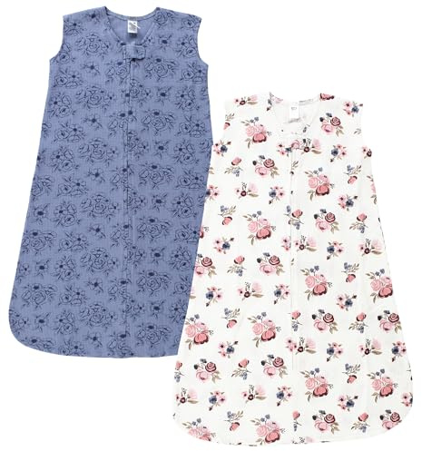Hudson Baby Unisex Baby Thermal Sleeveless Sleeping Bag 2pk, Dusty Rose Floral, 18-24 Months
