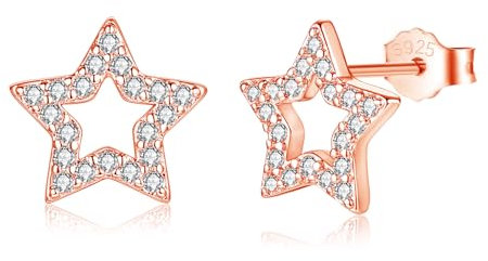 Loutade Silver Stud Earrings for Women, 925 Sterling Silver Star Stud Earrings, Hypoallergenic Earrings Rose Gold Flat Star Stud Earrings, CZ Small Cartilage Sleeper Star Stud Earrings for Girls