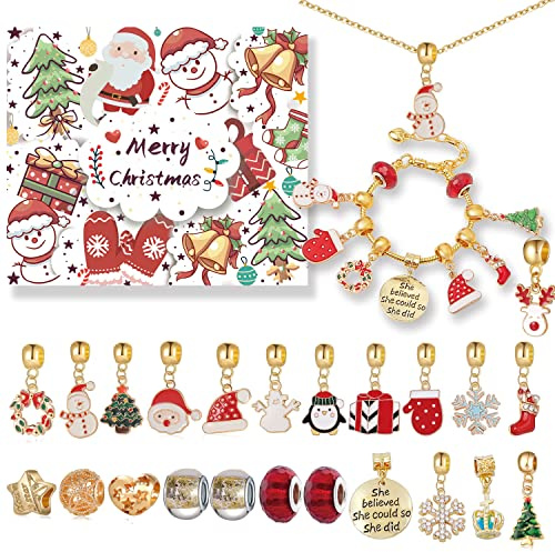 Adventskalender 2025 Mädchen Schmuck Weihnachtskalender - 24 Füllung Adventskalender Schmuck Damen, Schmuck Selber Machen Set, Weihnachten Geschenke für Mädchen Frauen Teenager (Weiß)