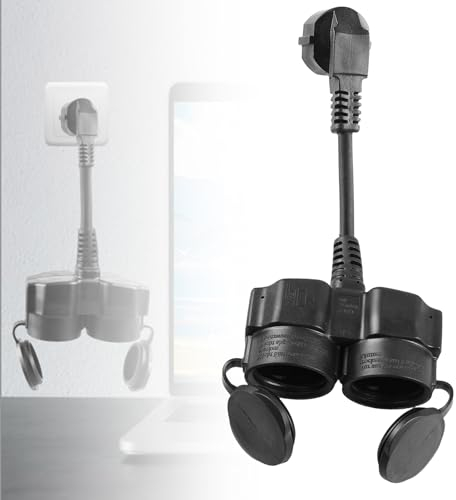 Sporgo Cavo di prolunga con 2 prese Schuko a 2 prese, protezione esterna, cavo corto con 2 prese AC IP44, impermeabile, doppio connettore per presa di corrente, ufficio e casa, 1,5 mm², 250 V/16 A