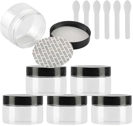 PQPAUTY 6 Pièces Vides 100 ml Transparent Cosmétique Pot en Plastique avec Couvercle Noir 100 g Pots de Cosmétique Crème de Bouteille Contenant