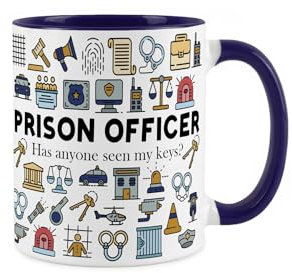 Taza de oficial de prisión, regalo novedoso con temática de seguridad para presos, té y café, bebidas calientes, taza de cerámica azul marino