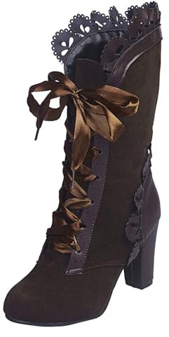 Gothic Plateau Stiefeletten Damen PU-Led er BIK er Booties Blockabsatz Ankle Boots Schnalle Her b st Winter Schnürstiefel Sexy High Heels Knö Chel Schuhe Party Winter Stiefeletten (b-Brown, 38)