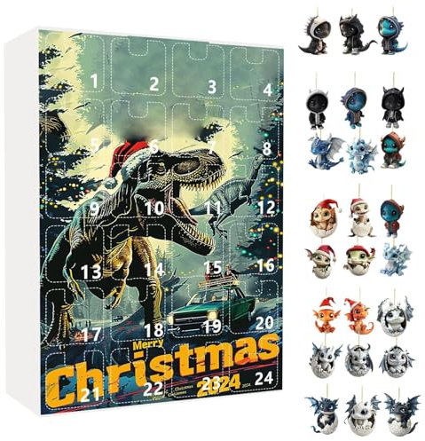 Drachen Adventskalender 2024 – 24 Tage Weihnachts Countdown Kalender | Weihnachts Adventskalender Mit 2D Acryl Baby Drachen Anhängern Und Ornamenten Für Kinder Und Erwachsene