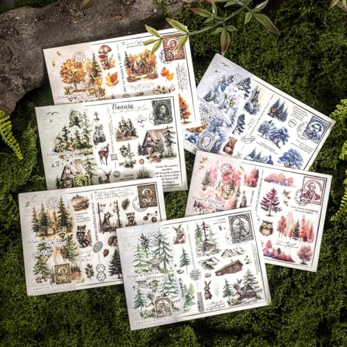 Ta Merry Rub Ons Transfer Sticker Wald & Tiere Scrapbook Stickers 12 Blatt Ästhetische Sticker Zubehör Kreative Dekoration für Scrapbooking,Album Sticker,Journaling Sticker(Forest)