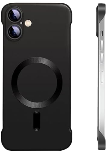 FAOMSEBS for iPhone 16 Case MagSafe, with Camera Lens Protector (Bare Metal Feel) [Strong Magnetic] [Slim Borderless] Shockproof Case for iPhone 16 Phone Case, Magnetic Case MagSafe Cover 6.1'', Black