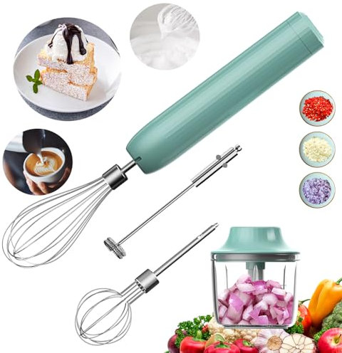 Mixeur 4-en-1, Fouet Électrique, Mousseur à Lait, Petit Mixeur Plongeant Sans Fil, Mini Hachoir à Oignons 300ML, Mousseur à Lait Portable Rechargeable pour Café, Lattés, Cappuccinos, Matcha,4 Vitesses