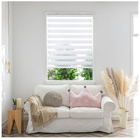 Zebra Day Night Roller Blinds - Made to Measure Day and Night Roller Window Blind with Light Filtering Privacy - Easy Fit Custom Roller Blind by Aprica (Colour White - Width 60cm Max - Drop 160cm)