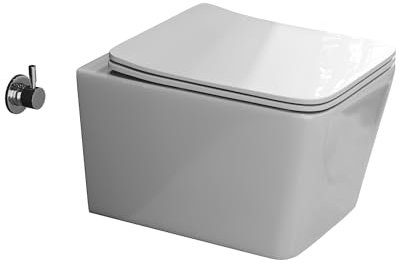Aqua Bagno, Spülrandloses Dusch-WC Delta 2.0, mit Bidet-Funktion, Hänge-WC, 53cm lang, weiß