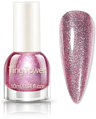 Pink Nail Varnish - Glitter Nail Polish - Quick Dry Nail Polish - Raspberry Reflective Pink Nail Varnish - Nail Art Manicure No Nail Lamp Required