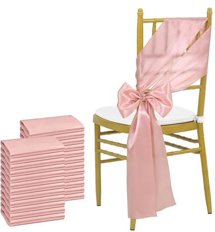 AHUFGN Nœuds De Chaise Lot de 24 nœuds de Chaise en Satin Bleu Ciel 17 x 275 cm for décoration de Mariage, Banquet, fête, événement(Rose Gold)