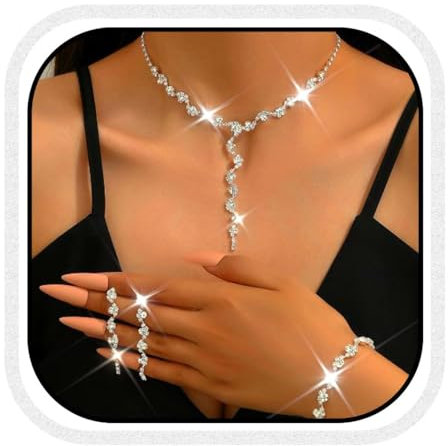 Unicra Silber Hochzeit Schmucksets Strass Braut Halskette und Ohrringe Armband Set Formal Prom Modeschmuck Set für Frauen und Bräute (Silber, One Size)