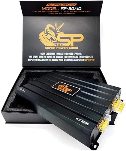 KIT SET PER SP AUDIO SP-80.4D 1 amplificatore nero 4 canali classe d 4 x 160 watt rms a 2 ohm spl per bagagliaio cofano auto, 1 pezzo