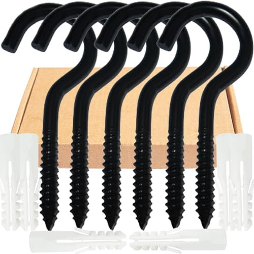 BOELLRUNO 6 Stück Schraubhaken M8x100mm Schwarz Deckenhaken Edelstahl schwere Hakenschraube Groß Haken zum Schrauben Geeignet für Blumenampel Hängematten Markisen Hängesessel Schaukelstühle Festkabel