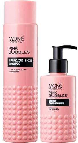 MONÉ PROFESSIONAL Set Lockencreme & Glanz-Shampoo – Curls Transformer + Sparkling Shine – Definierte Locken, Farbpflege, Feuchtigkeit, strahlender Glanz – Ohne Sulfate – Vanilleduft – 150 ml + 300 ml