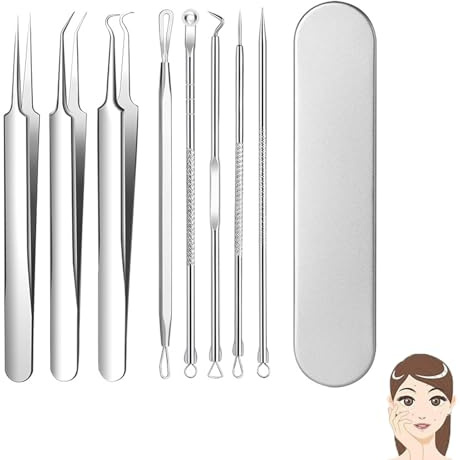 Mirhua Pince à épiler carrée, pince à épiler de précision, aiguilles à acné (lot de 8), largeur de pointe 0,1 mm, type universel, prise carrée, pince à épiler, ultra fine, supervisée par un