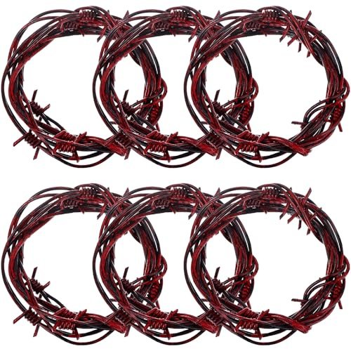 Künstliche Stacheldraht-Dekoration, 120 m, rot, 6 Stück, Halloween, Kunststoff, Kunststacheldraht, Dekoration, Requisite, Westerndekoration, rustikale Western-Party-Dekorationen, Cowboy-Dekor für