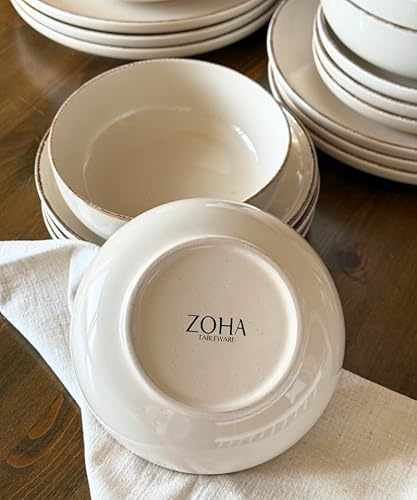 Zoha Milano Steingut Teller 12 Personen – 48-teiliges Kombiservice in Beige – Teller Set 12 Personen modern für Frühstück & Dinner – spülmaschinen- & mikrowellenfest