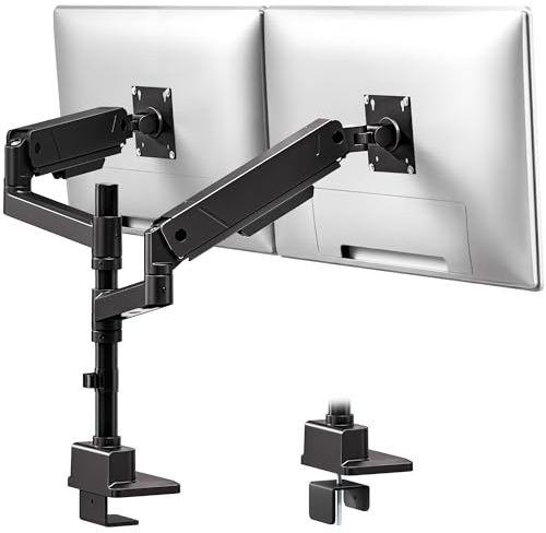 monTEK Support Écran PC Double pour 17-35 | Réglable en Hauteur jusqu'à 16kg, Articulé Inclinable et Pivotant, VESA 75/100mm, Gestion de Câbles, Montage Pince/Œillet