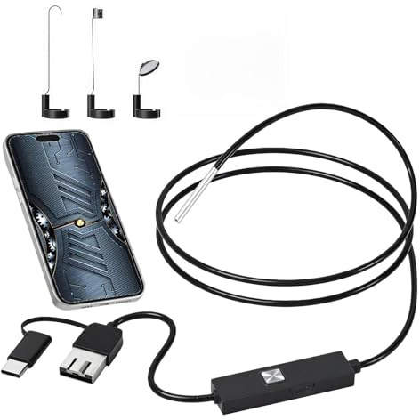Endoskopkamera 3,9mm, Inspektionskamera Mit Licht Handy, Endoskop Für Android/Type-C/USB, IP67 Wasserdicht, 2MP HD Kamera Mit 6 LED, Flexibles 1m Kabel