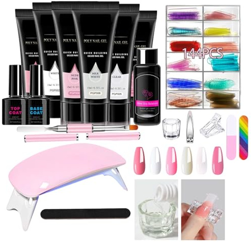 Nail Extension Gel Kit 6 Colors Manicure Tool With UV Lamp