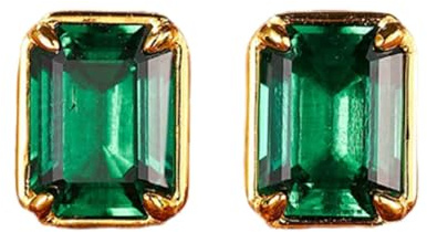 585 Gold Ohrringe, 14 Karat Gelbgold Ohrringe Solitärring mit 2-Karat-Rechteck-Labor-Smaragd