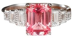 Gold Ring 750, Weißgold Ringe Hellrosa Morganit 2 Karat Hochzeitsringe 18 Karat Weißgold mit Moissanit Größe 50 (15.9)