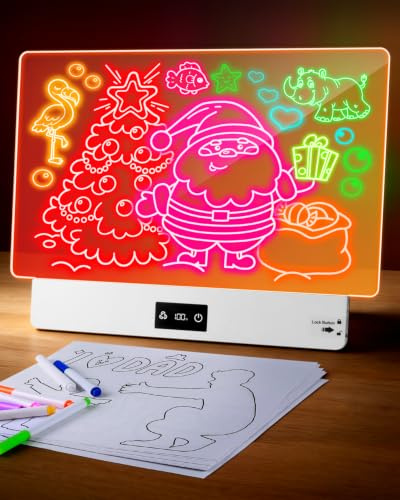 LED Zeichenbrett für Kinder, 16 Zoll Geschenk Mädchen 4 5 6 7 8 9 10 Jahre | Acryl Maltafel 35 x 26 cm mit Dual-Ständer, 8 Farben, 3 Modi, 2000mAh Akku, 7 Marker, Kreatives Geschenk Junge 4-10 Jahre