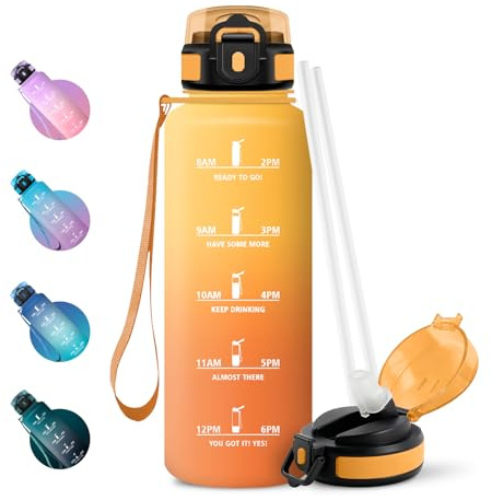 JAPORIA Borraccia 1,5L, Borraccia Motivazionale con Cannuccia, a Prova di Perdite, Bottiglia Acqua con Indicatore del Tempo, per Ufficio, Scuola
