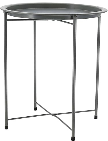 Cepewa Beistelltisch grau rund | PE PVC Eisen 67832 | Metallgestell rund Industriedesign | Tisch Couchtisch für Wohnzimmer Schlafzimmer Flur als Ablage