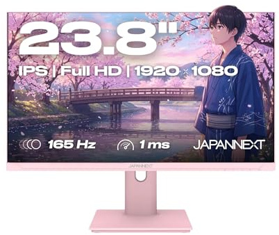 JapanNext Gaming Monitor 23,8 IPS 165Hz 1ms Rosa Pastello | Full HD (1920x1080) | Altezza e inclinazione regolabili (HSP) Altoparlanti integrati G-Sync/FreeSync | JN-IPS238G165F-HSP-PK