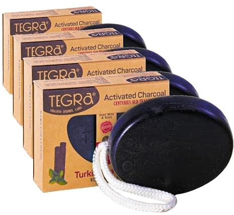 Activated Charcoal Turkish Bath Soap, Handmade Natural Bar for Face & Body, Acne & Blackhead Control, Deep Cleansing, 90g, 8 Pack