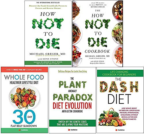 How not to die, cookbook [hardcover], whole food diet, plant anomaly paradox, dash diet 5 books collection set