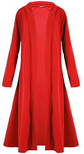 Fashion Star Womens Ladies Floaty Casual Waterfall Long Sleeves Open Front Duster Coat Maxi Long Cardigan Red