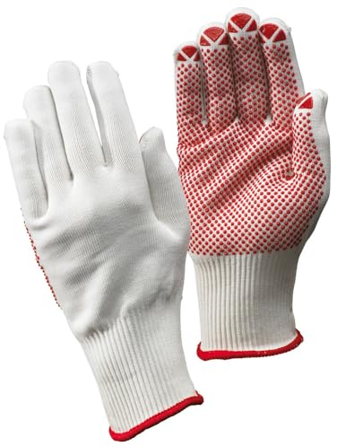 Feinstrickhandschuhe wei� Gr��e 9 mit PVC-Noppen, rot, einseitig