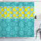ABAKUHAUS Ente Duschvorhang, Fun Aqua Bubbles, Stoffliches Gewebe Badezimmerdekorationsset mit Haken, 175 x 180 cm, Teal Blau