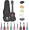 Soprano Ukulele Beginner Pack, 21 Inch Basswood kids Ukuleles Starter Kit with Gig Bag Digital Tuner Spare Strings and Picks. (black)