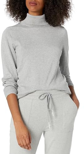 Amazon Essentials Women's Classic-Fit Lightweight Long-Sleeve Turtleneck Jumper (Available in Plus Size), Light Grey Heather, XXL