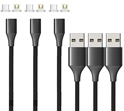 N. NETDOT 10th Generation Magnetisches Ladekabel,Schnellladung und Datenübertragung für Micro-USB & USB-C Smartphones (1.5m/3 Pack schwarz)
