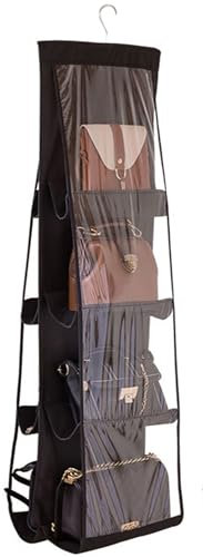 AARAINBOW Hanging Handbag Purse Organizer for Closet, 8 Pockets Hand Bag Organizer Space Saving, Women Purse Holder for Wardrobe, 44.5L x 13.5W (B-Black)