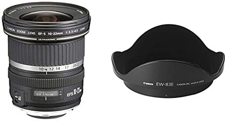 Canon Zoomobjektiv EF-S 10-22mm F3.5-4.5 USM Ultraweitwinkel für EOS (77 mm Filtergewinde), schwarz & EW-83E Gegenlichtblende für EF-Objektive